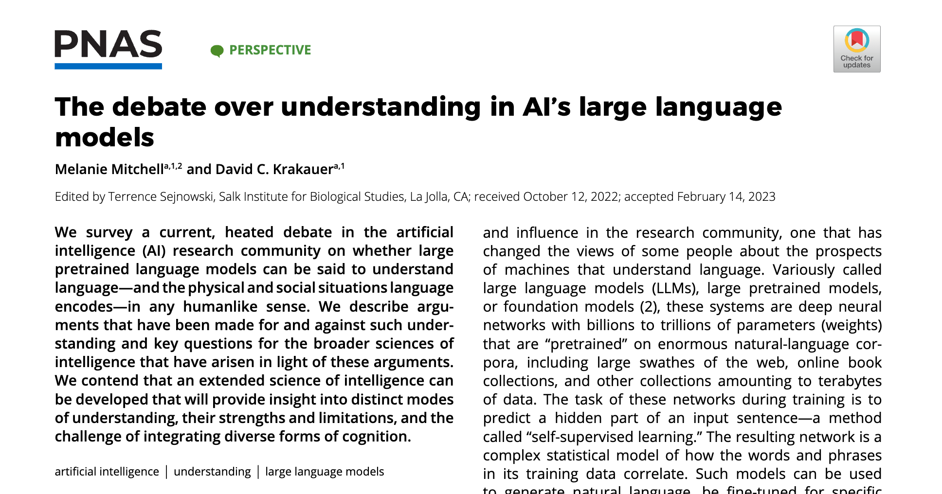 The debate over understanding in AI's large language models