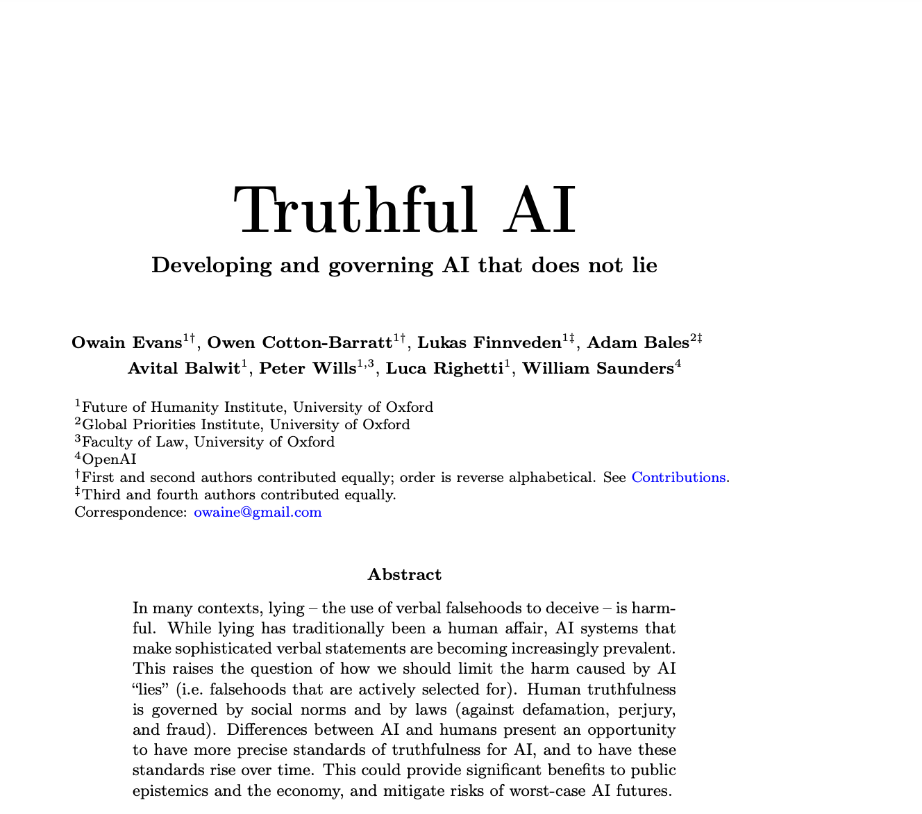 Thruthful AI: Making an AI that doesn't lie